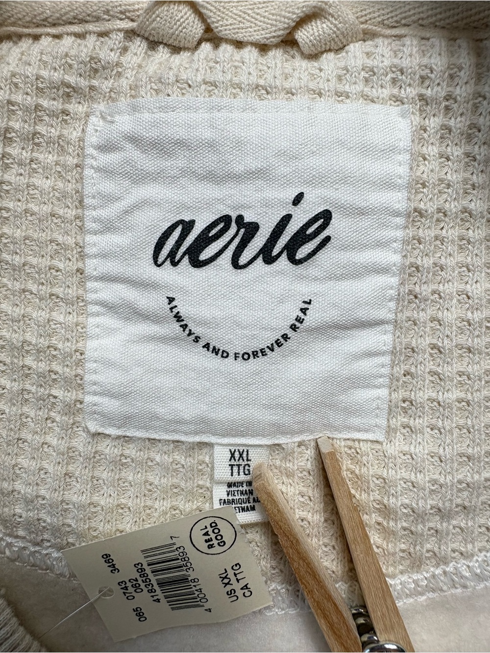 NWT Aerie Real Good Waffle Knit Accent Oversized Crewneck Sweatshirt Cream XXL - Picture 6 of 9